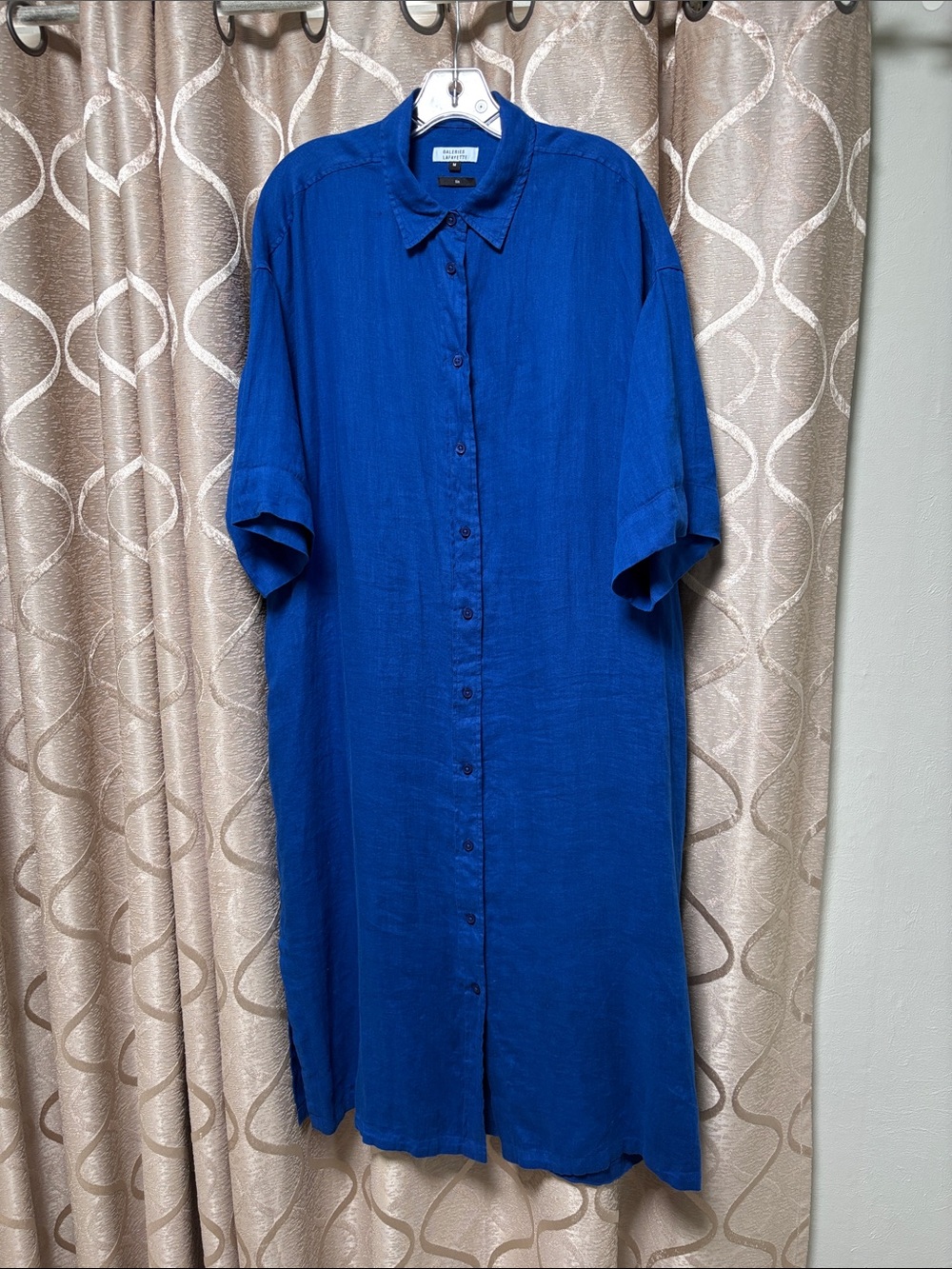 Galeries Lafayette 100% Linen Oversized Shirt Dress - Royal Blue - Size M